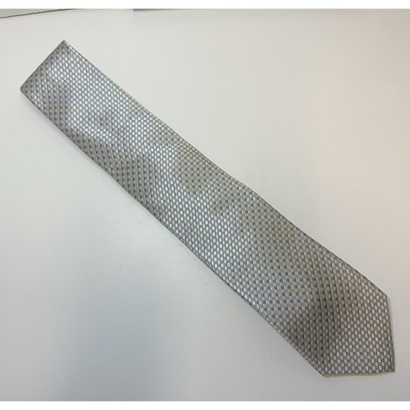 Michael Kors Blue Yellow Pastel Micro Check Silk Tie - Picture 3 of 9